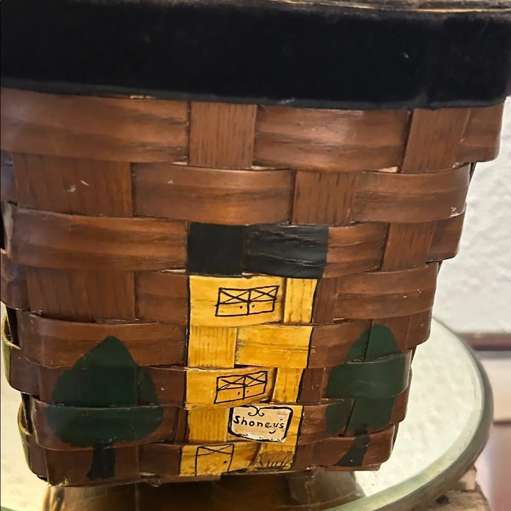 Handcrafted  Caro Nan Village Scene Basket repurposed
